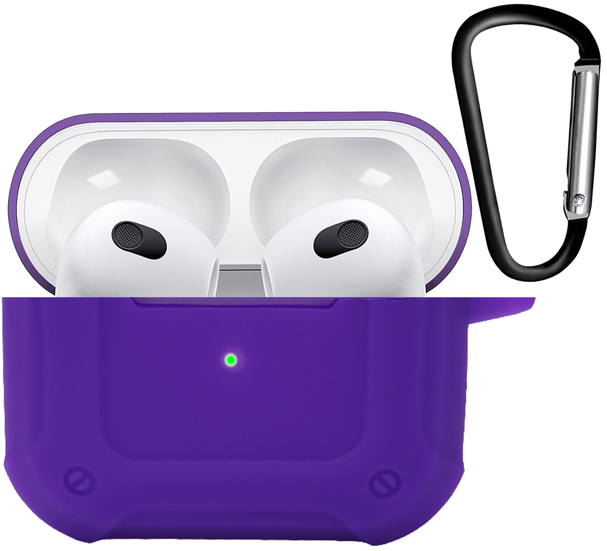 Nomfy Hoesje Geschikt voor AirPods 3 Hoesje Siliconen Shockproof Case Hoes Met Karabijnhaak - Hoesje Geschikt voor Apple AirPods 3 Case - Paars