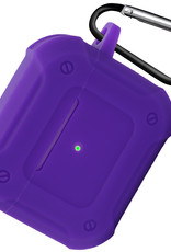 Nomfy Hoesje Geschikt voor AirPods 3 Hoesje Siliconen Shockproof Case Hoes Met Karabijnhaak - Hoesje Geschikt voor Apple AirPods 3 Case - Paars