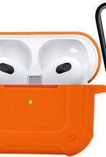 Nomfy Hoesje Geschikt voor AirPods 3 Hoesje Siliconen Shockproof Case Hoes Met Karabijnhaak - Hoesje Geschikt voor Apple AirPods 3 Case - Oranje