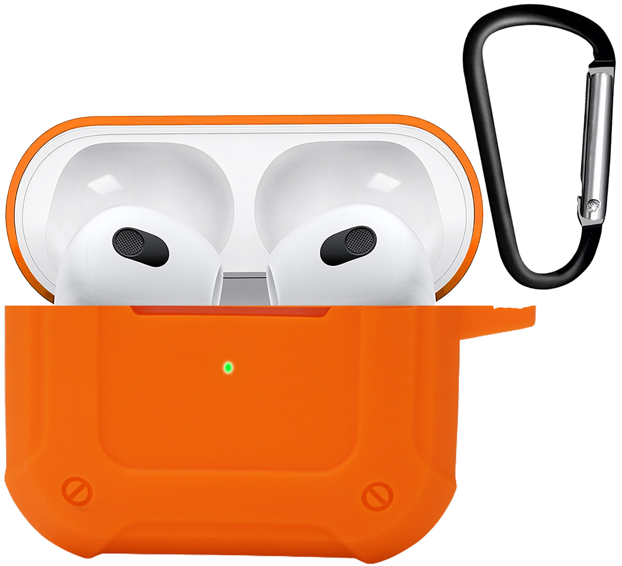 Nomfy Hoesje Geschikt voor AirPods 3 Hoesje Siliconen Shockproof Case Hoes Met Karabijnhaak - Hoesje Geschikt voor Apple AirPods 3 Case - Oranje