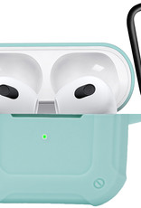 Nomfy Hoesje Geschikt voor AirPods 3 Hoesje Siliconen Shockproof Case Hoes Met Karabijnhaak - Hoesje Geschikt voor Apple AirPods 3 Case - Mint