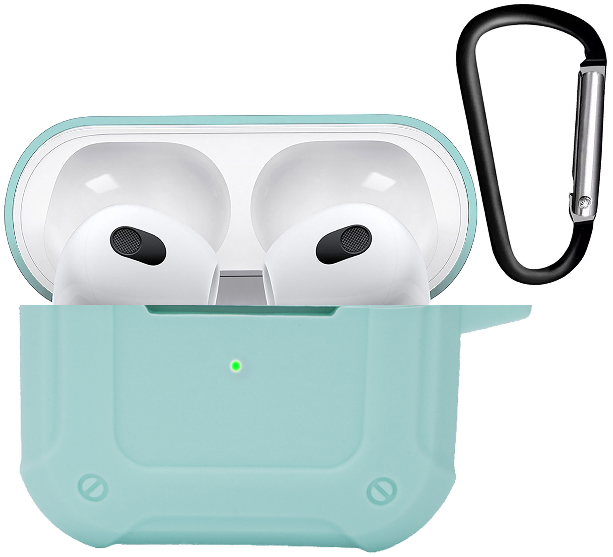 Nomfy Hoesje Geschikt voor AirPods 3 Hoesje Siliconen Shockproof Case Hoes Met Karabijnhaak - Hoesje Geschikt voor Apple AirPods 3 Case - Mint