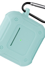 Nomfy Hoesje Geschikt voor AirPods 3 Hoesje Siliconen Shockproof Case Hoes Met Karabijnhaak - Hoesje Geschikt voor Apple AirPods 3 Case - Mint