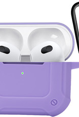 Nomfy Hoesje Geschikt voor AirPods 3 Hoesje Siliconen Shockproof Case Hoes Met Karabijnhaak - Hoesje Geschikt voor Apple AirPods 3 Case - Lila