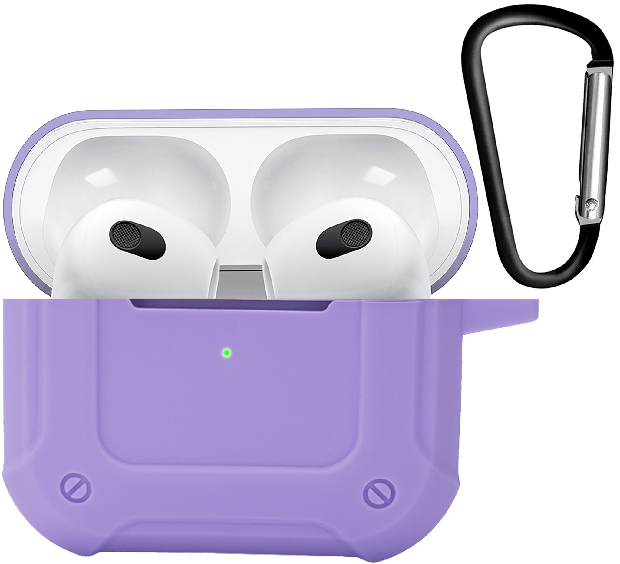 Nomfy Hoesje Geschikt voor AirPods 3 Hoesje Siliconen Shockproof Case Hoes Met Karabijnhaak - Hoesje Geschikt voor Apple AirPods 3 Case - Lila