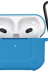 Nomfy Hoesje Geschikt voor AirPods 3 Hoesje Siliconen Shockproof Case Hoes Met Karabijnhaak - Hoesje Geschikt voor Apple AirPods 3 Case - Lichtblauw