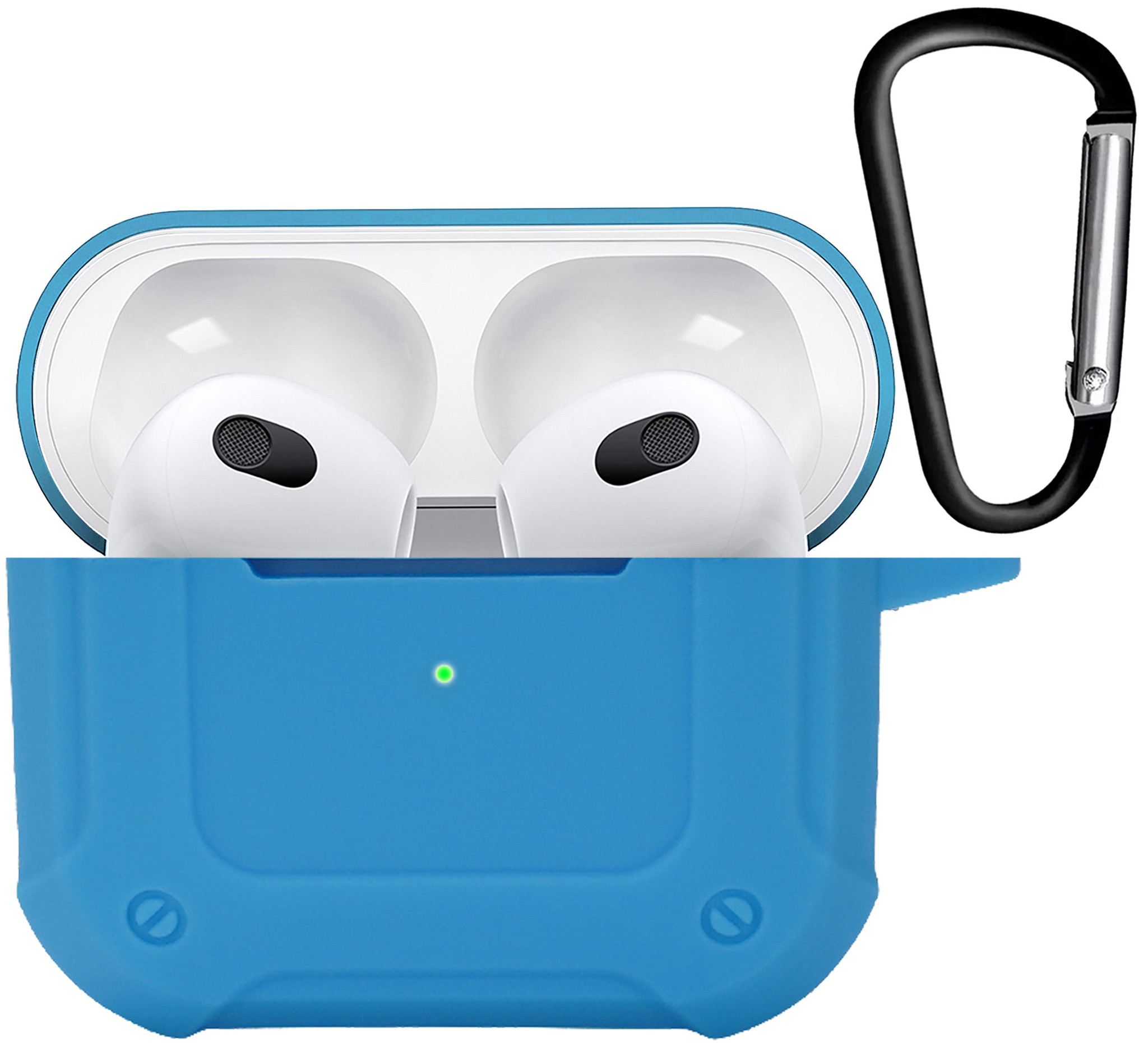 Nomfy Hoesje Geschikt voor AirPods 3 Hoesje Siliconen Shockproof Case Hoes Met Karabijnhaak - Hoesje Geschikt voor Apple AirPods 3 Case - Lichtblauw