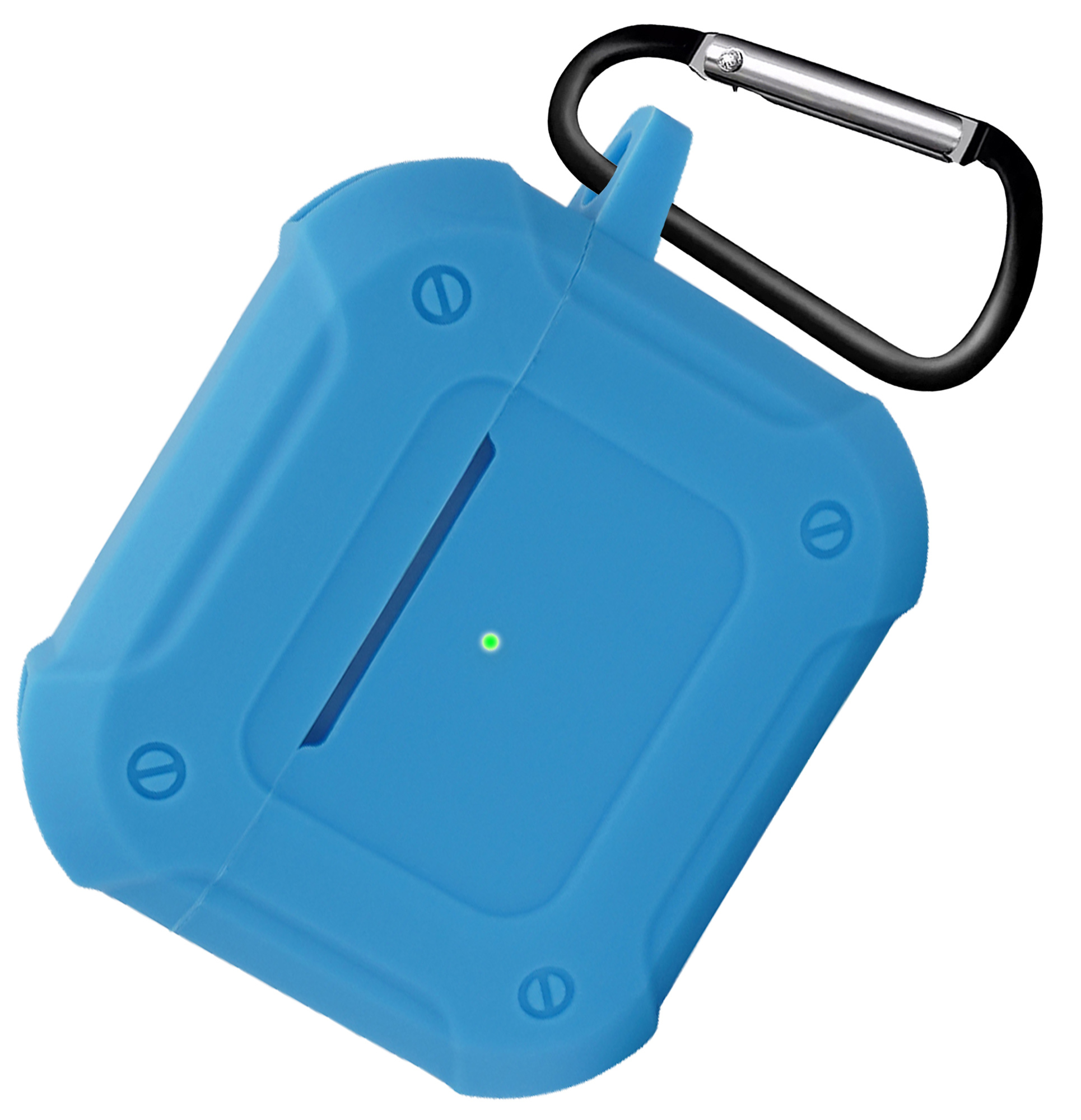 Nomfy Hoesje Geschikt voor AirPods 3 Hoesje Siliconen Shockproof Case Hoes Met Karabijnhaak - Hoesje Geschikt voor Apple AirPods 3 Case - Lichtblauw