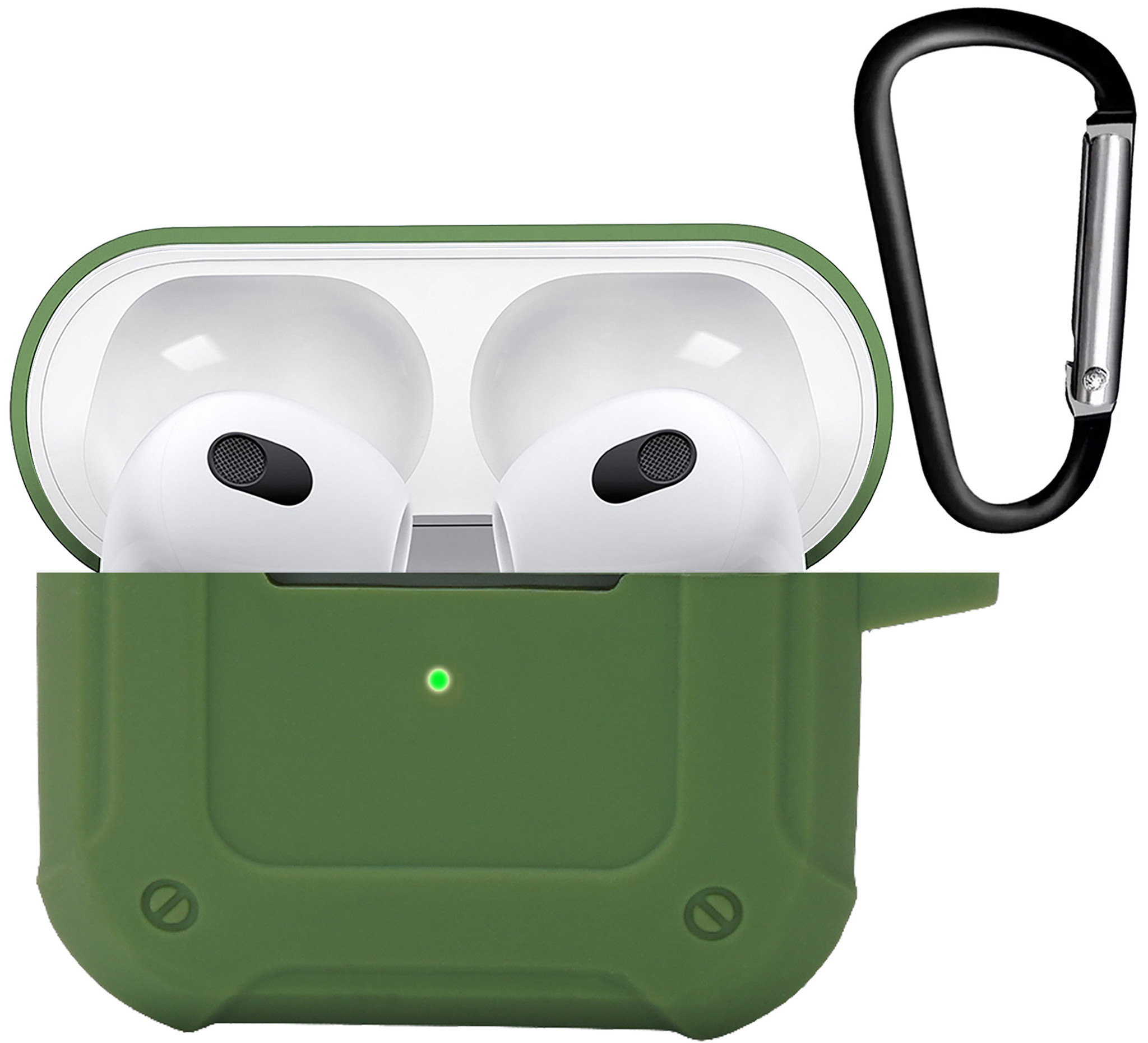 Nomfy Hoesje Geschikt voor AirPods 3 Hoesje Siliconen Shockproof Case Hoes Met Karabijnhaak - Hoesje Geschikt voor Apple AirPods 3 Case - Groen