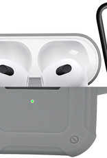 Nomfy Hoesje Geschikt voor AirPods 3 Hoesje Siliconen Shockproof Case Hoes Met Karabijnhaak - Hoesje Geschikt voor Apple AirPods 3 Case - Grijs