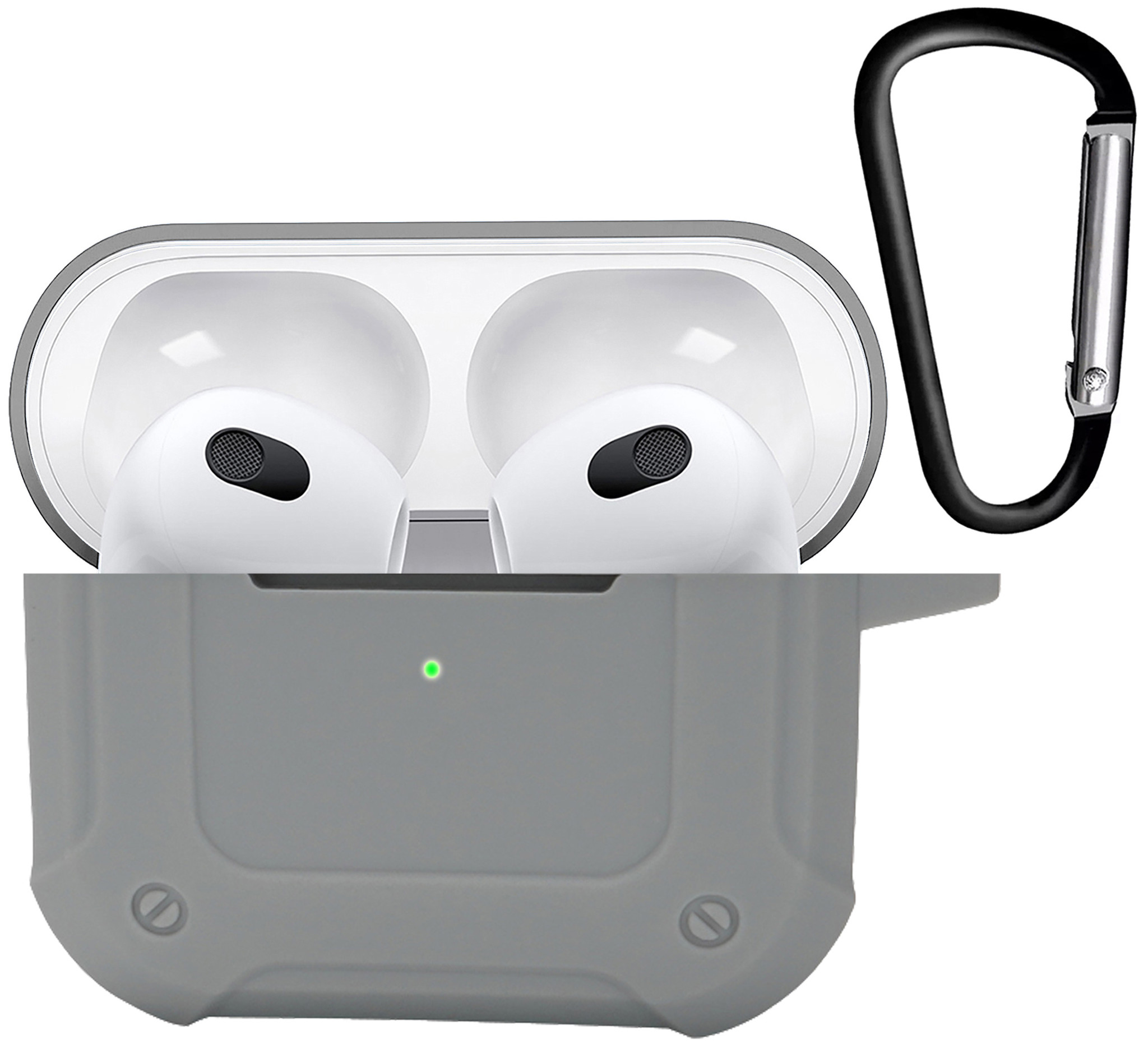 Nomfy Hoesje Geschikt voor AirPods 3 Hoesje Siliconen Shockproof Case Hoes Met Karabijnhaak - Hoesje Geschikt voor Apple AirPods 3 Case - Grijs