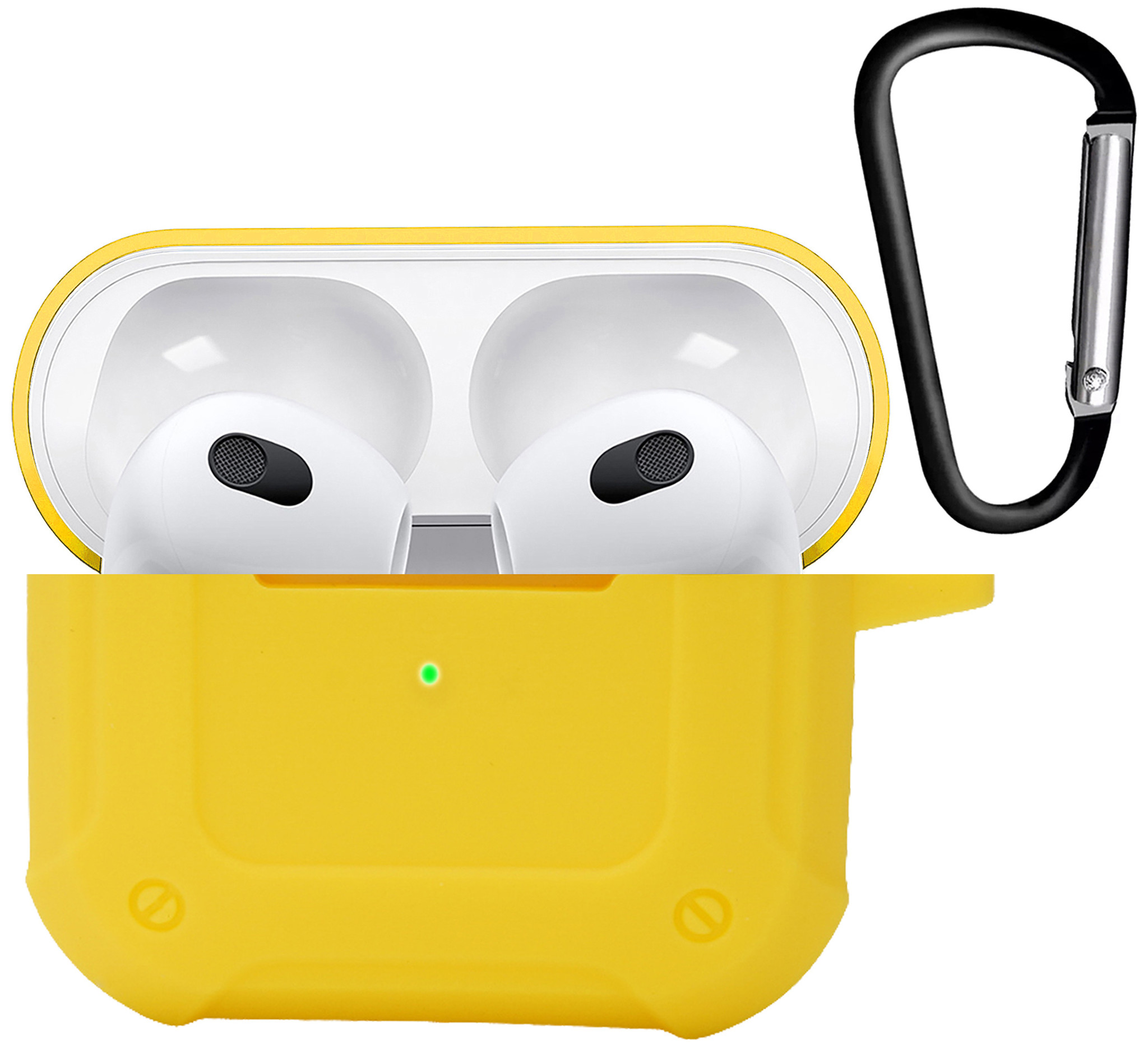 Nomfy Hoesje Geschikt voor AirPods 3 Hoesje Siliconen Shockproof Case Hoes Met Karabijnhaak - Hoesje Geschikt voor Apple AirPods 3 Case - Geel
