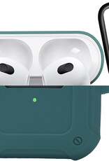 Nomfy Hoesje Geschikt voor AirPods 3 Hoesje Siliconen Shockproof Case Hoes Met Karabijnhaak - Hoesje Geschikt voor Apple AirPods 3 Case - Donkergroen