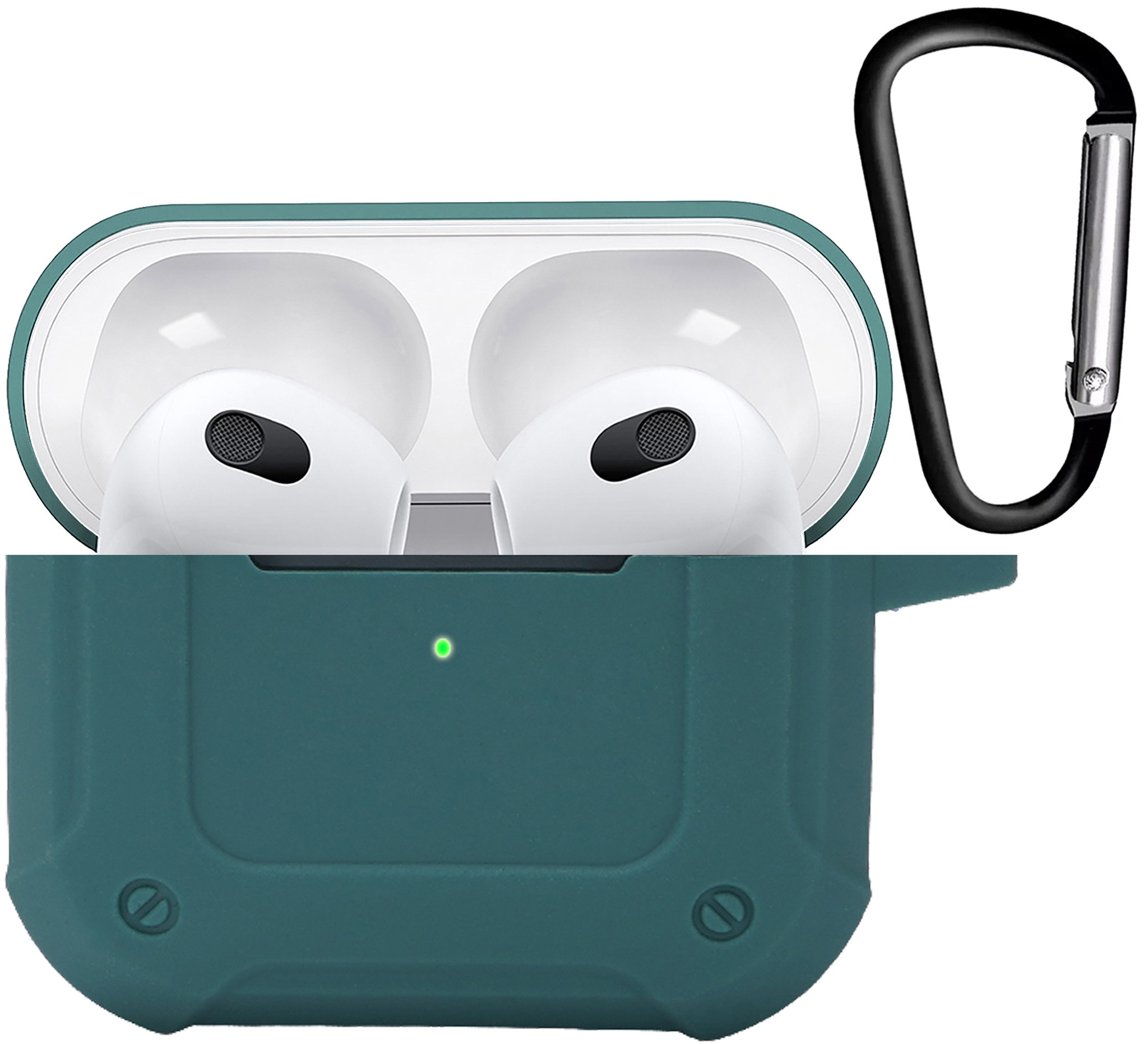 Nomfy Hoesje Geschikt voor AirPods 3 Hoesje Siliconen Shockproof Case Hoes Met Karabijnhaak - Hoesje Geschikt voor Apple AirPods 3 Case - Donkergroen