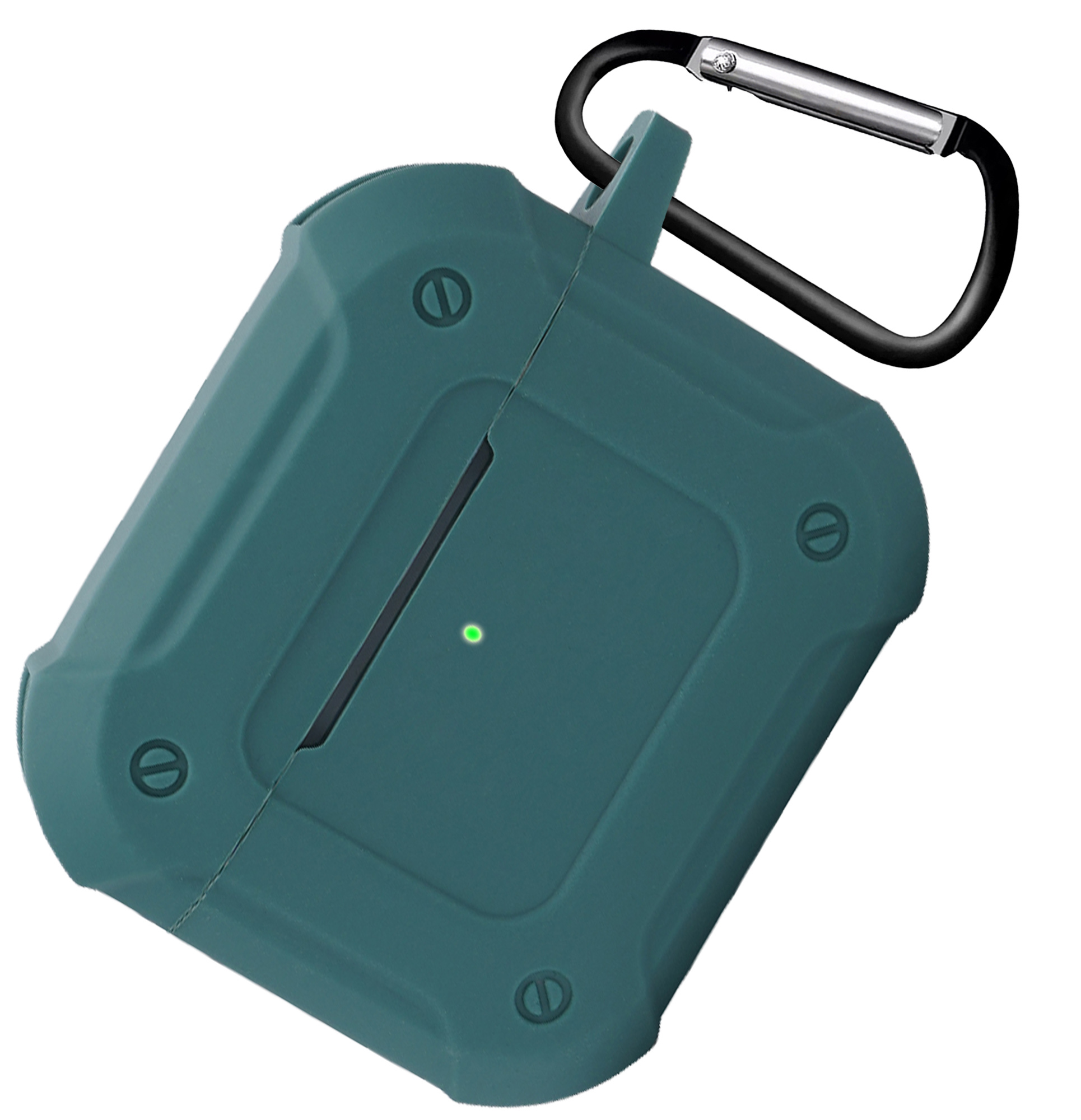 Nomfy Hoesje Geschikt voor AirPods 3 Hoesje Siliconen Shockproof Case Hoes Met Karabijnhaak - Hoesje Geschikt voor Apple AirPods 3 Case - Donkergroen