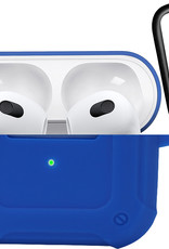 Nomfy Hoesje Geschikt voor AirPods 3 Hoesje Siliconen Shockproof Case Hoes Met Karabijnhaak - Hoesje Geschikt voor Apple AirPods 3 Case - Donkerblauw