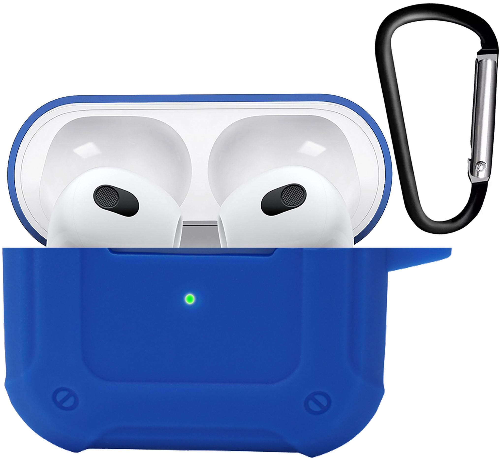 Nomfy Hoesje Geschikt voor AirPods 3 Hoesje Siliconen Shockproof Case Hoes Met Karabijnhaak - Hoesje Geschikt voor Apple AirPods 3 Case - Donkerblauw