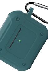 NoXx Hoes Geschikt voor AirPods 3 Hoesje Cover Silicone Case Hoes Met Karabijnhaak - Donkergroen