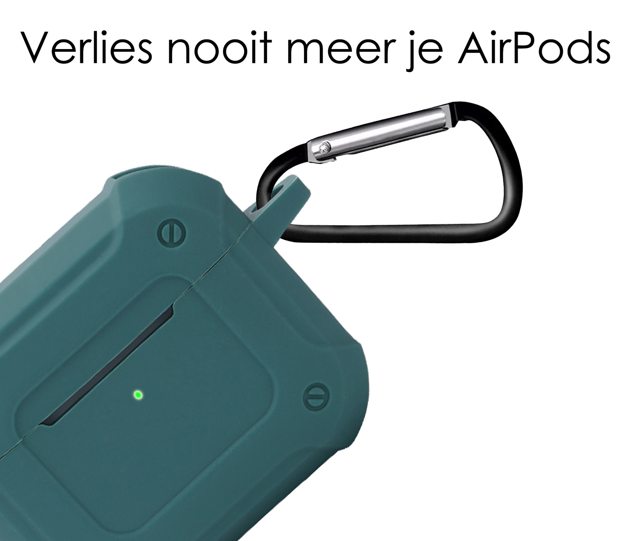 NoXx Hoes Geschikt voor AirPods 3 Hoesje Cover Silicone Case Hoes Met Karabijnhaak - Donkergroen