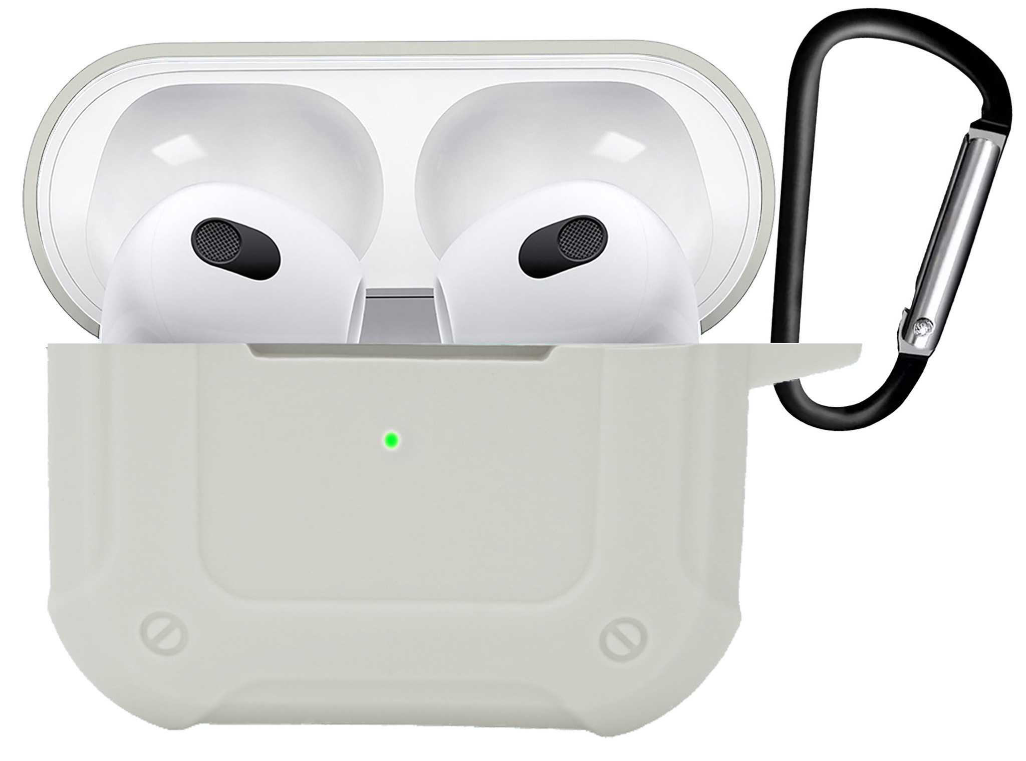 BASEY. Case Geschikt voor AirPods 3 Hoesje Siliconen Shockproof Hoes Cover Met Clip - Hoes Geschikt voor Apple AirPods 3 Case Siliconen - Wit