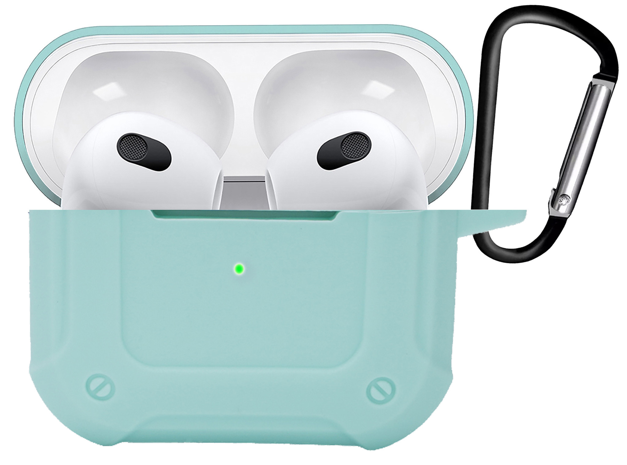 BASEY. Case Geschikt voor AirPods 3 Hoesje Siliconen Shockproof Hoes Cover Met Clip - Hoes Geschikt voor Apple AirPods 3 Case Siliconen - Mint