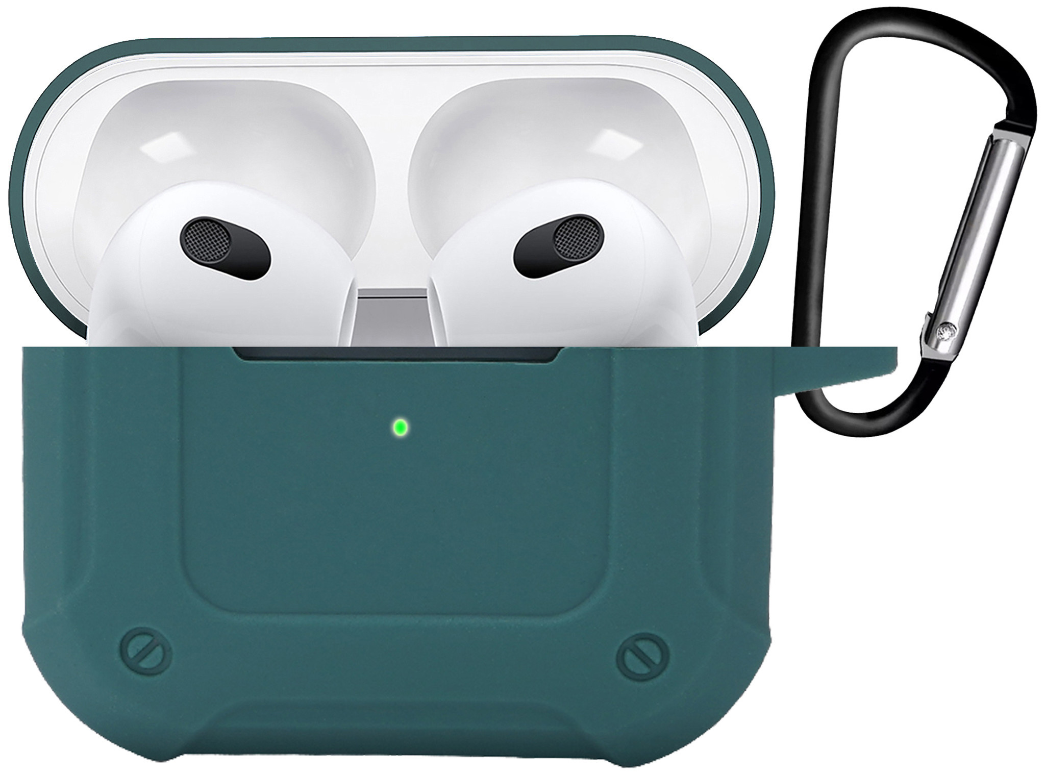 BASEY. Case Geschikt voor AirPods 3 Hoesje Siliconen Shockproof Hoes Cover Met Clip - Hoes Geschikt voor Apple AirPods 3 Case Siliconen - Donkergroen
