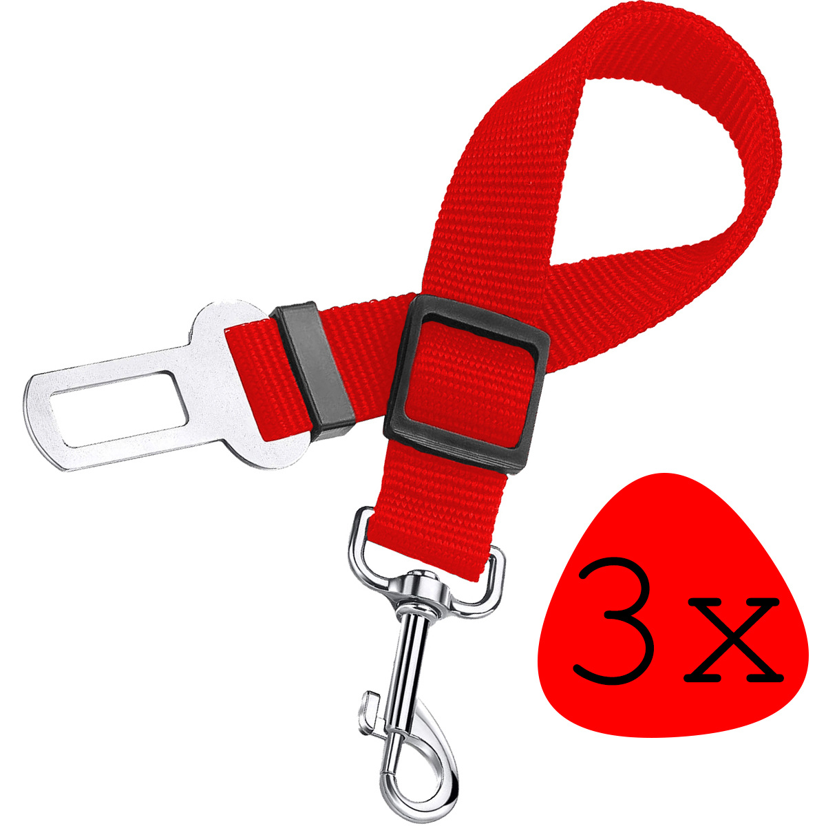 BASEY. Hondenriem Autogordel Hondentuig Verstelbare Hondengordel Rood - 3 Stuks