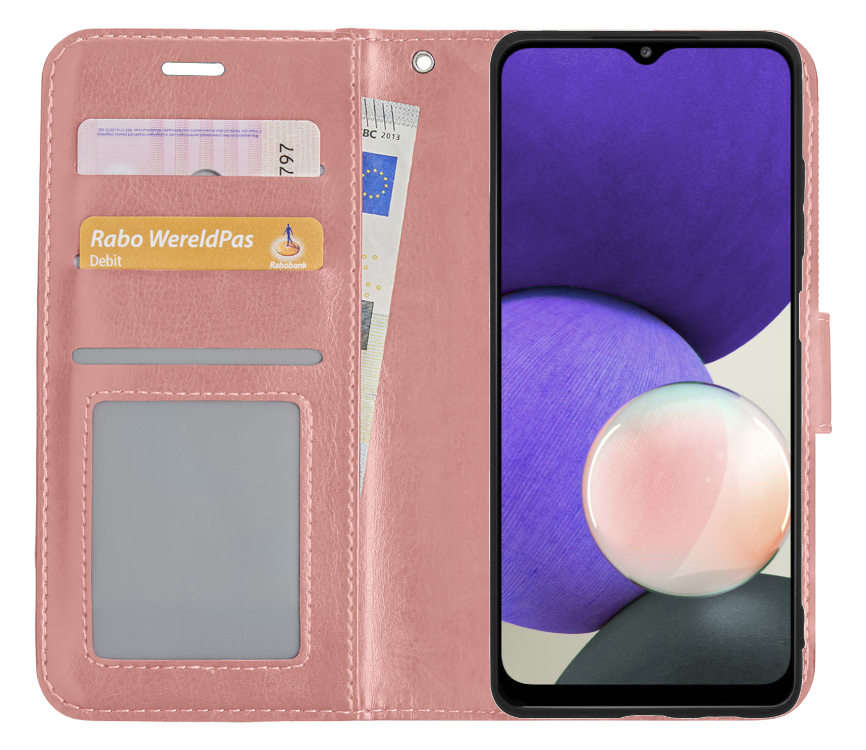 Nomfy Hoesje Geschikt voor Samsung M22 Hoes Bookcase Flipcase Book Cover - Hoes Geschikt voor Samsung Galaxy M22 Hoesje Book Case - Rosé goud