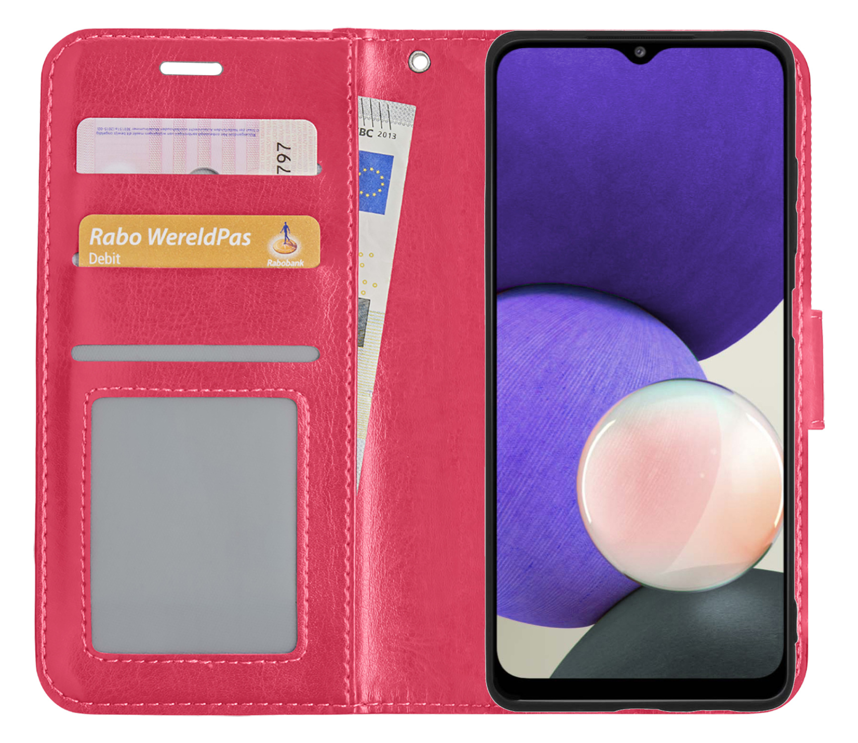 Nomfy Hoesje Geschikt voor Samsung M22 Hoes Bookcase Flipcase Book Cover - Hoes Geschikt voor Samsung Galaxy M22 Hoesje Book Case - Donkerroze