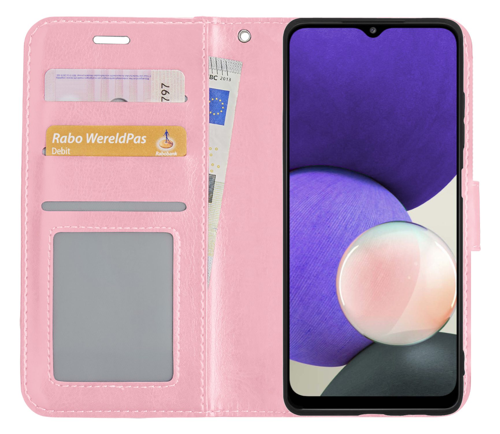 Nomfy Hoesje Geschikt voor Samsung M22 Hoes Bookcase Flipcase Book Cover - Hoes Geschikt voor Samsung Galaxy M22 Hoesje Book Case - Lichtroze