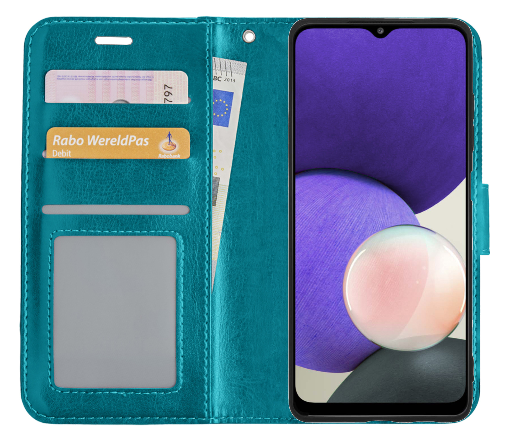 Nomfy Hoesje Geschikt voor Samsung M22 Hoes Bookcase Flipcase Book Cover - Hoes Geschikt voor Samsung Galaxy M22 Hoesje Book Case - Turquoise