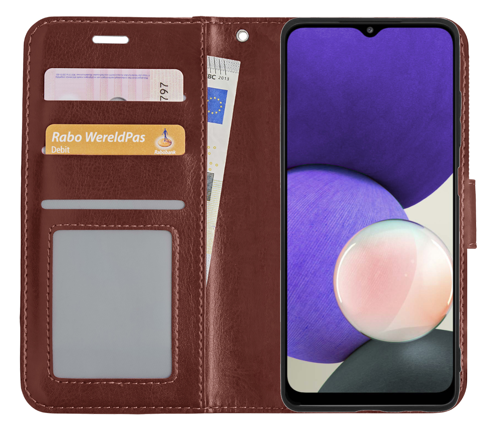 Nomfy Hoesje Geschikt voor Samsung M22 Hoes Bookcase Flipcase Book Cover - Hoes Geschikt voor Samsung Galaxy M22 Hoesje Book Case - Bruin