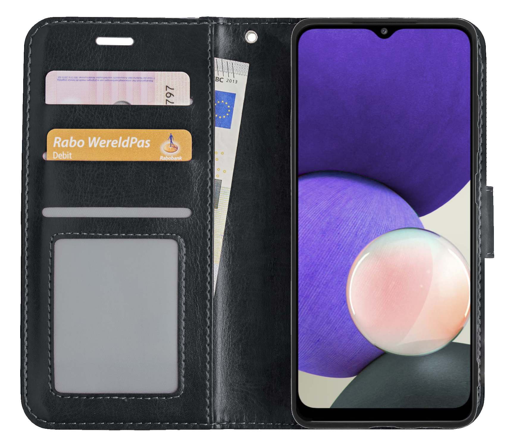 Nomfy Hoesje Geschikt voor Samsung M22 Hoes Bookcase Flipcase Book Cover - Hoes Geschikt voor Samsung Galaxy M22 Hoesje Book Case - Zwart