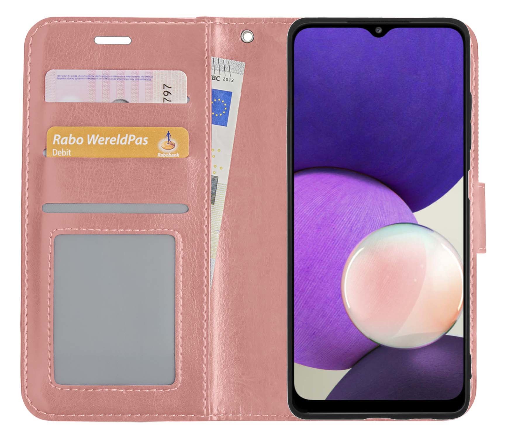 NoXx Hoes Geschikt voor Samsung M22 Hoesje Book Case Hoes Flip Cover Wallet Bookcase - Rosé goud
