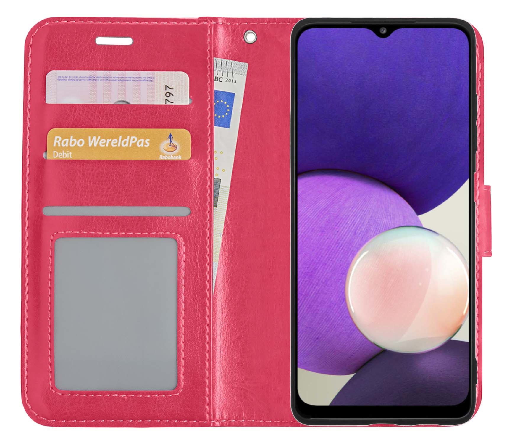 NoXx Hoes Geschikt voor Samsung M22 Hoesje Book Case Hoes Flip Cover Wallet Bookcase - Donkerroze