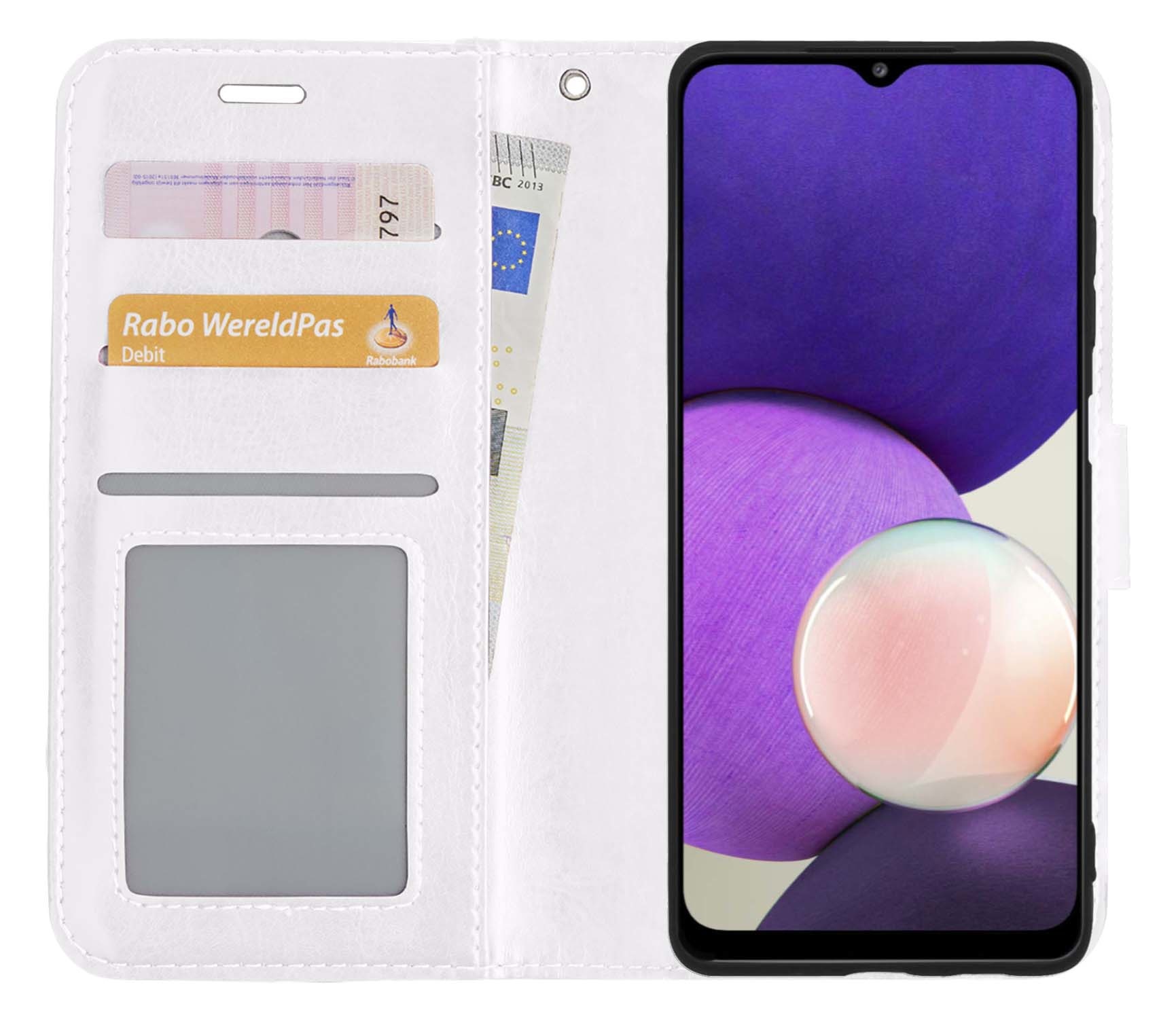 NoXx Hoes Geschikt voor Samsung M22 Hoesje Book Case Hoes Flip Cover Wallet Bookcase - Wit