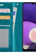NoXx Hoes Geschikt voor Samsung M22 Hoesje Book Case Hoes Flip Cover Wallet Bookcase - Turquoise