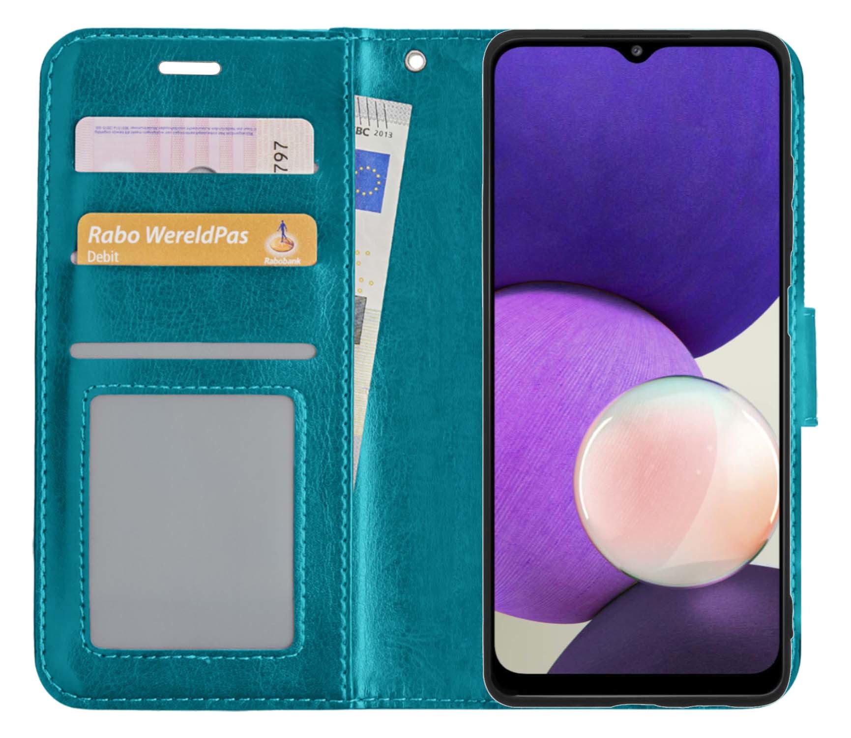 NoXx Hoes Geschikt voor Samsung M22 Hoesje Book Case Hoes Flip Cover Wallet Bookcase - Turquoise