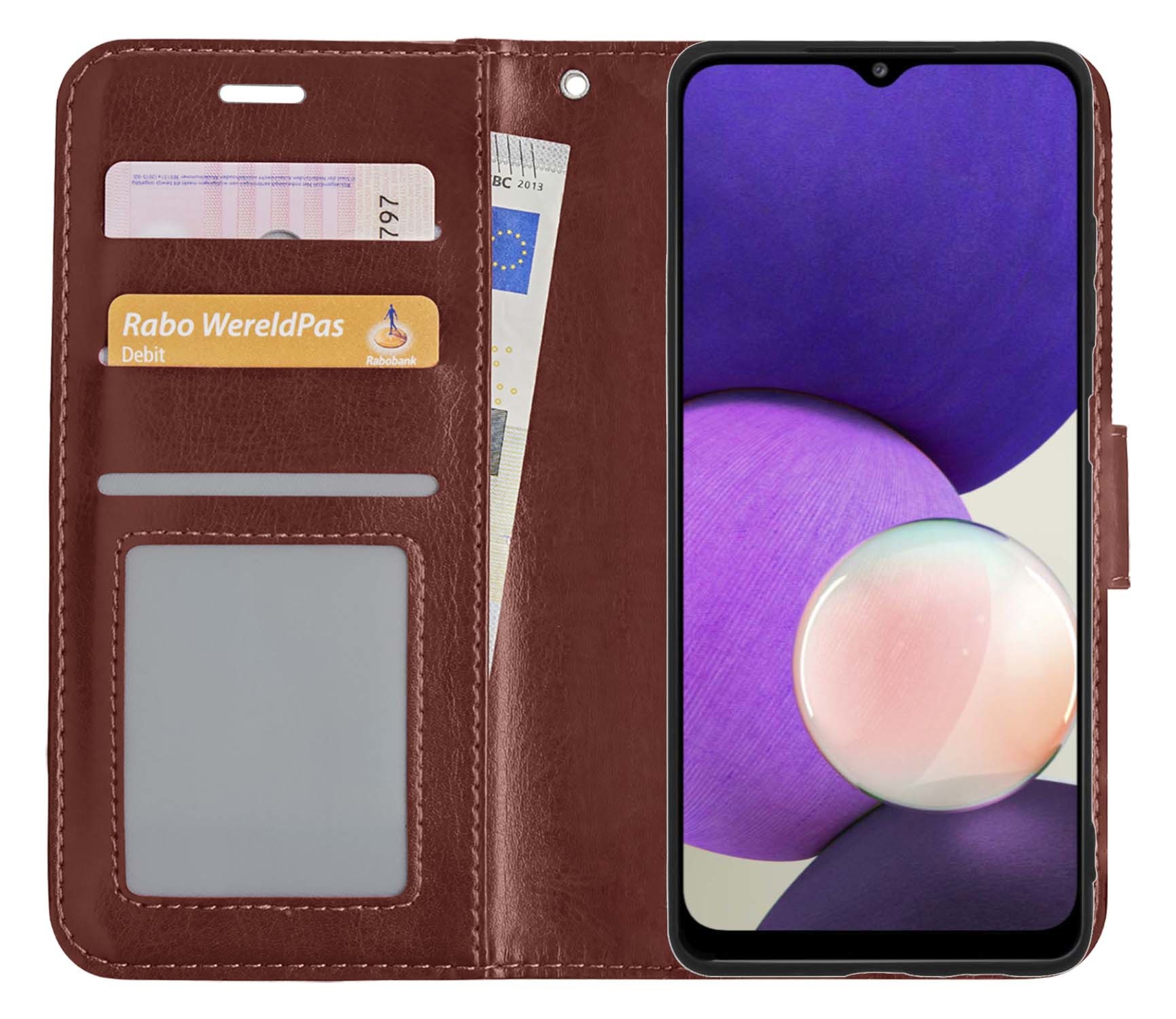 NoXx Hoes Geschikt voor Samsung M22 Hoesje Book Case Hoes Flip Cover Wallet Bookcase - Bruin