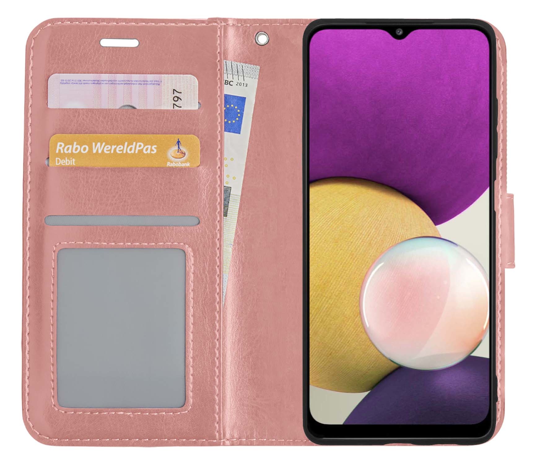 BASEY. Hoes Geschikt voor Samsung M22 Hoesje Bookcase Hoes Flip Case Book Cover - Hoesje Geschikt voor Samsung Galaxy M22 Hoes Book Case Hoesje - Rosé goud