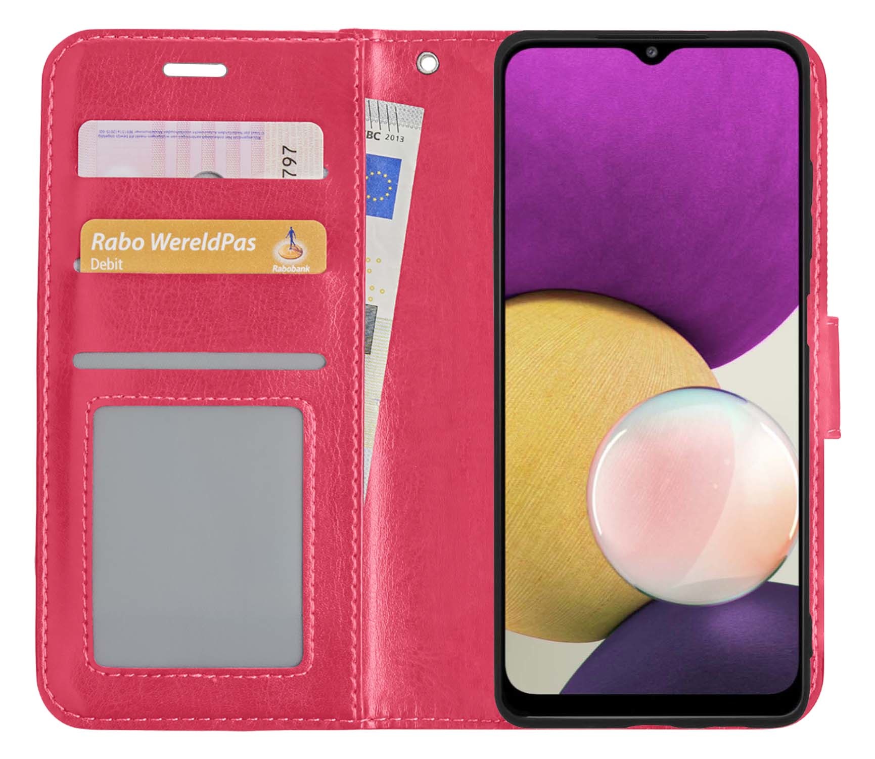 BASEY. Hoes Geschikt voor Samsung M22 Hoesje Bookcase Hoes Flip Case Book Cover - Hoesje Geschikt voor Samsung Galaxy M22 Hoes Book Case Hoesje - Donkerroze