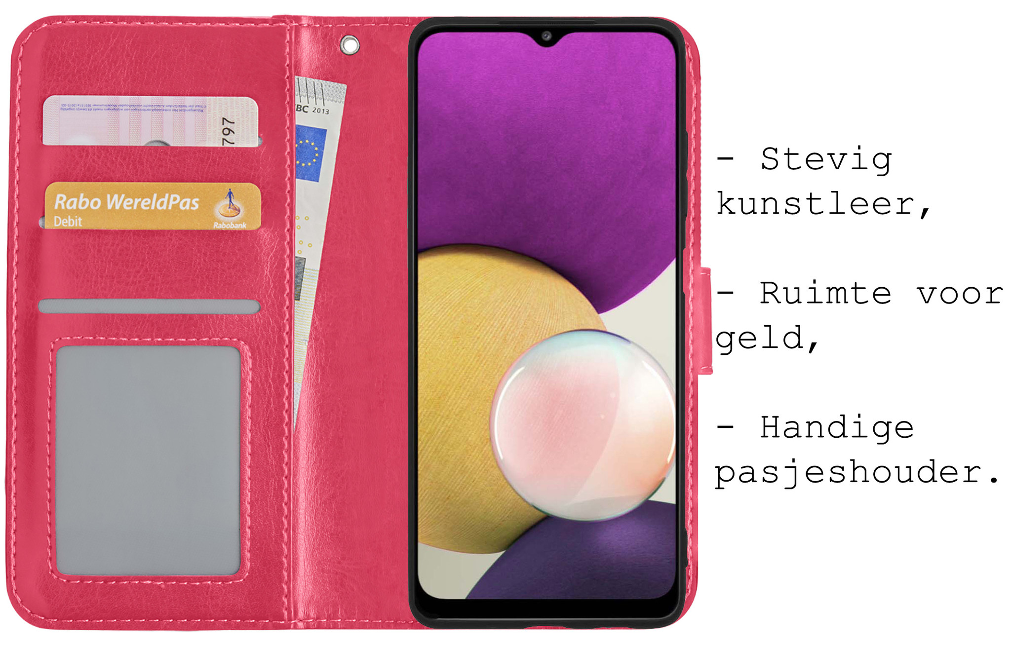 BASEY. Hoes Geschikt voor Samsung M22 Hoesje Bookcase Hoes Flip Case Book Cover - Hoesje Geschikt voor Samsung Galaxy M22 Hoes Book Case Hoesje - Donkerroze