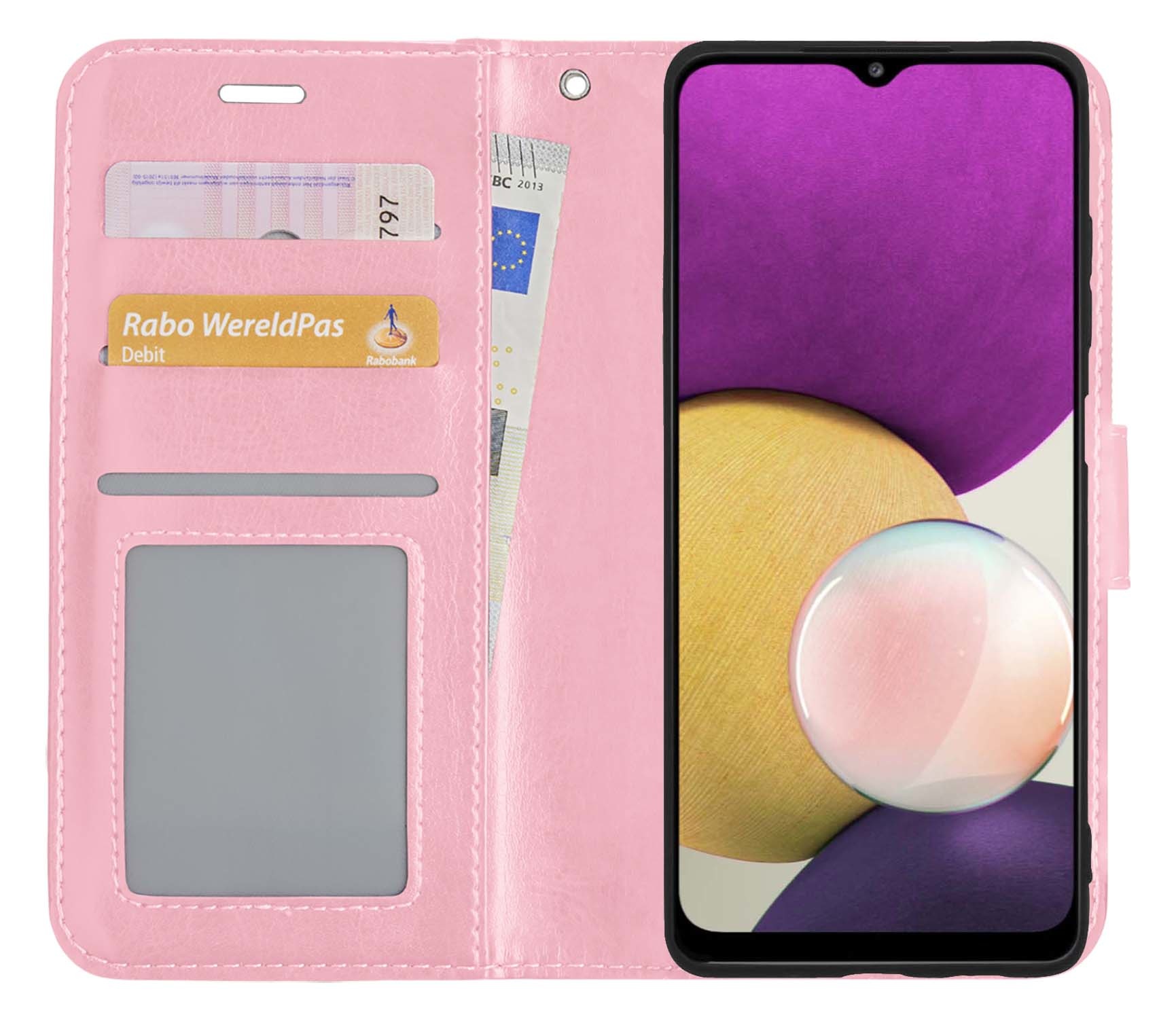 BASEY. Hoes Geschikt voor Samsung M22 Hoesje Bookcase Hoes Flip Case Book Cover - Hoesje Geschikt voor Samsung Galaxy M22 Hoes Book Case Hoesje - Lichtroze