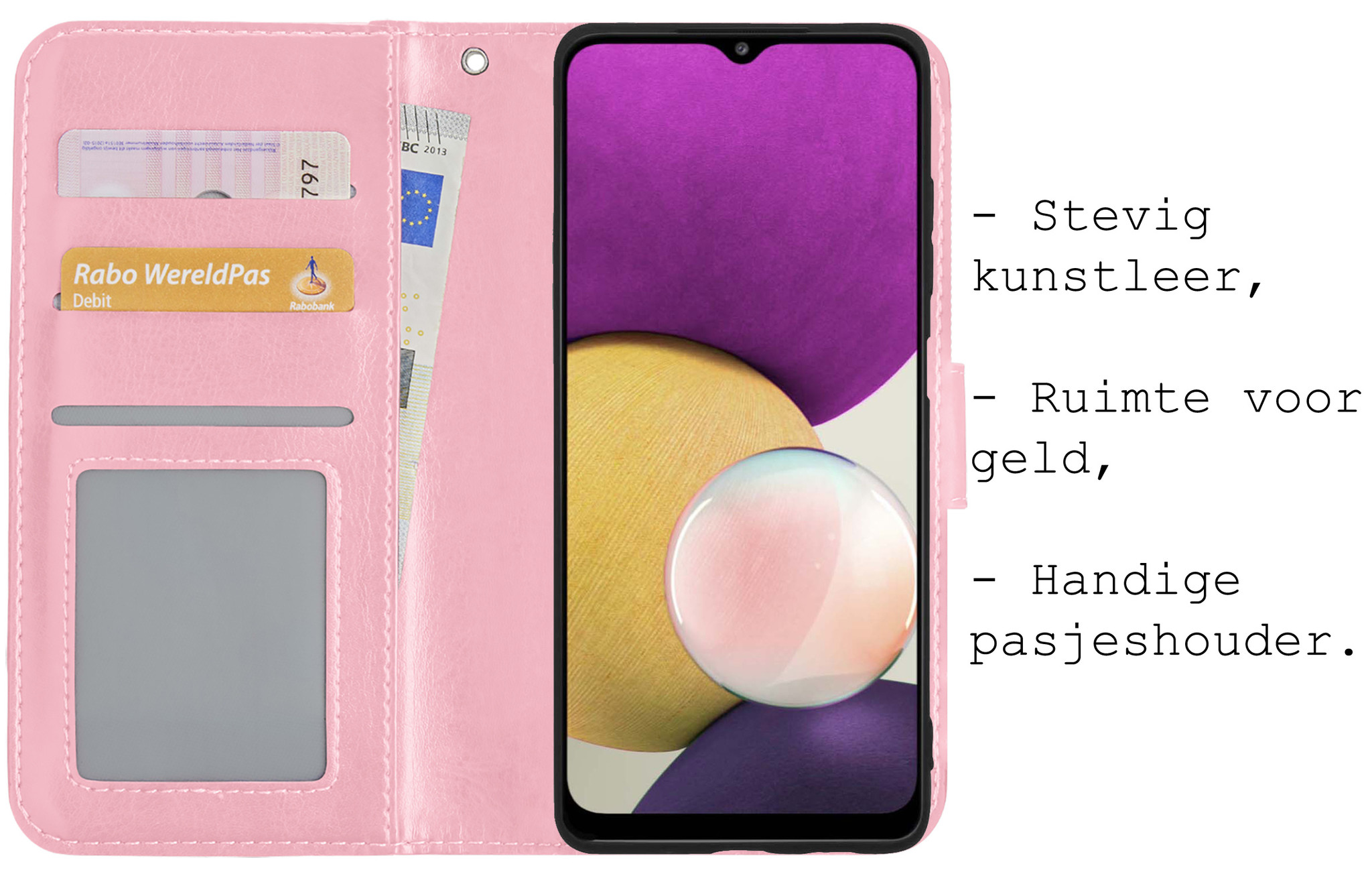 BASEY. Hoes Geschikt voor Samsung M22 Hoesje Bookcase Hoes Flip Case Book Cover - Hoesje Geschikt voor Samsung Galaxy M22 Hoes Book Case Hoesje - Lichtroze
