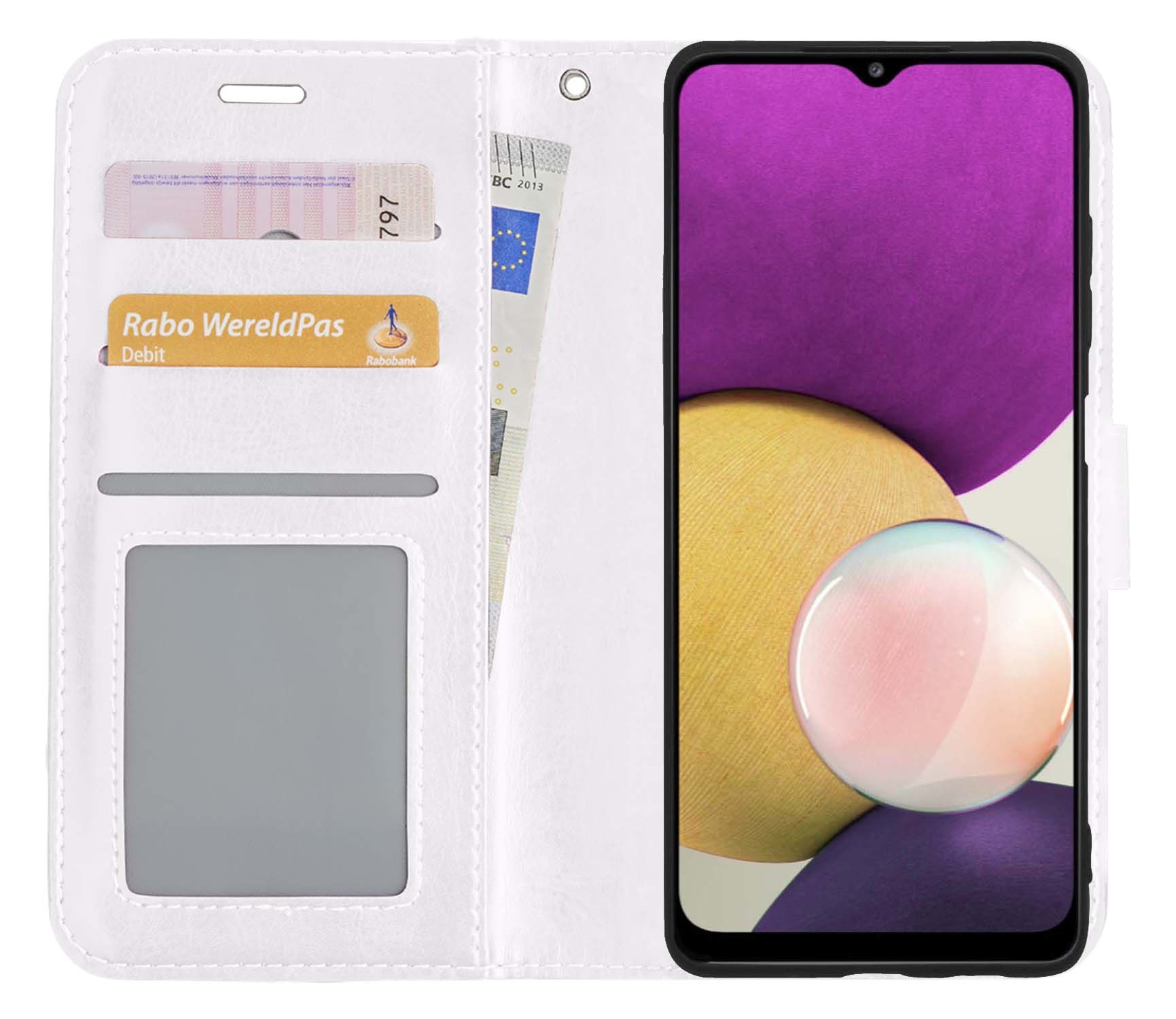 BASEY. Hoes Geschikt voor Samsung M22 Hoesje Bookcase Hoes Flip Case Book Cover - Hoesje Geschikt voor Samsung Galaxy M22 Hoes Book Case Hoesje - Wit