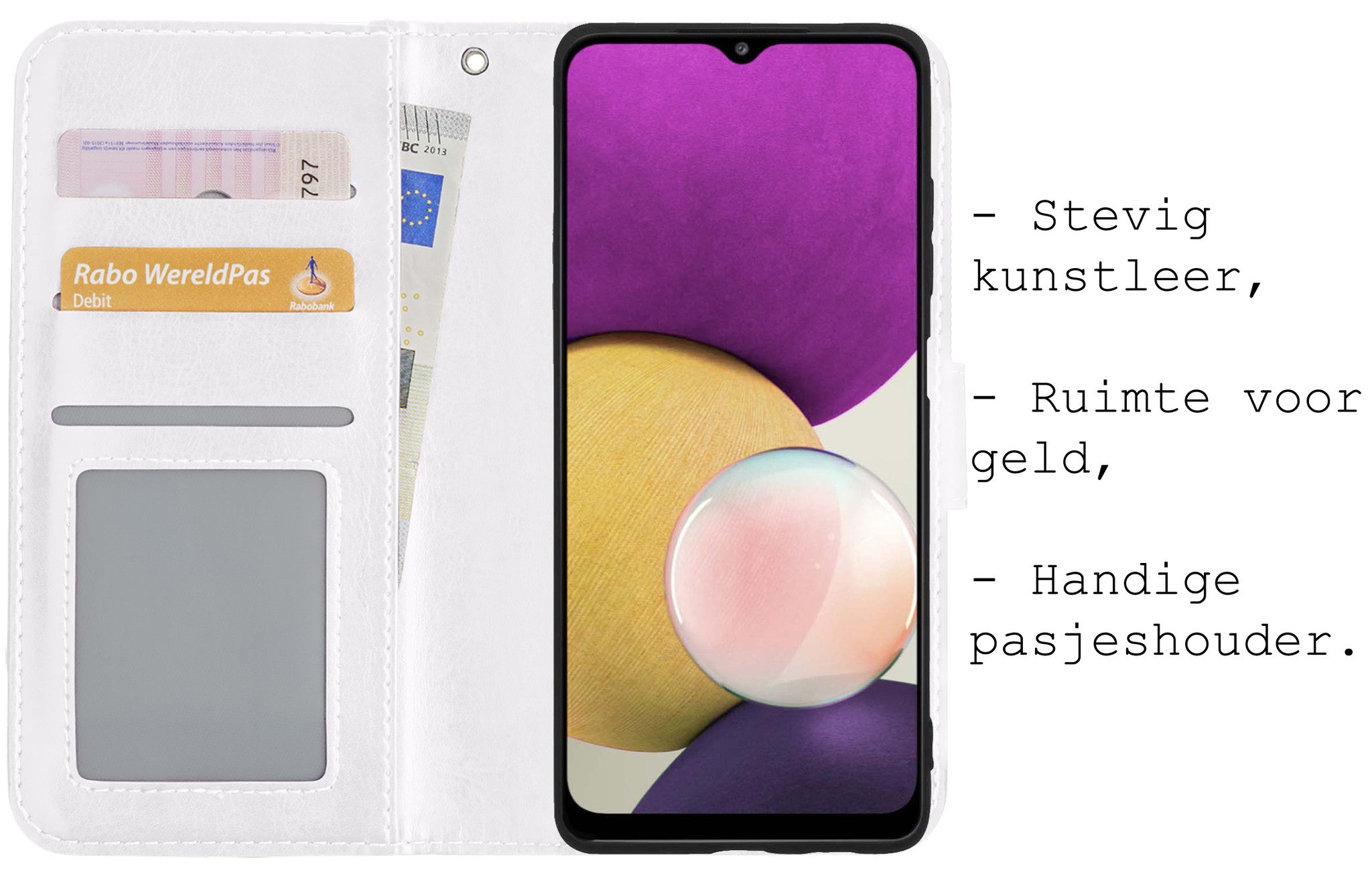 BASEY. Hoes Geschikt voor Samsung M22 Hoesje Bookcase Hoes Flip Case Book Cover - Hoesje Geschikt voor Samsung Galaxy M22 Hoes Book Case Hoesje - Wit