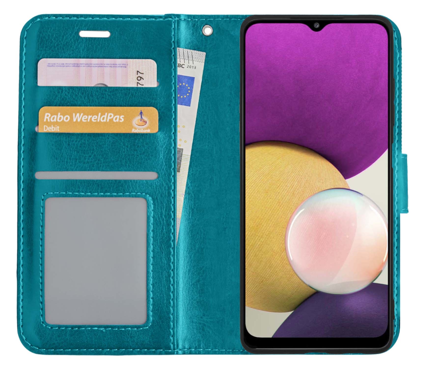 BASEY. Hoes Geschikt voor Samsung M22 Hoesje Bookcase Hoes Flip Case Book Cover - Hoesje Geschikt voor Samsung Galaxy M22 Hoes Book Case Hoesje - Turquoise