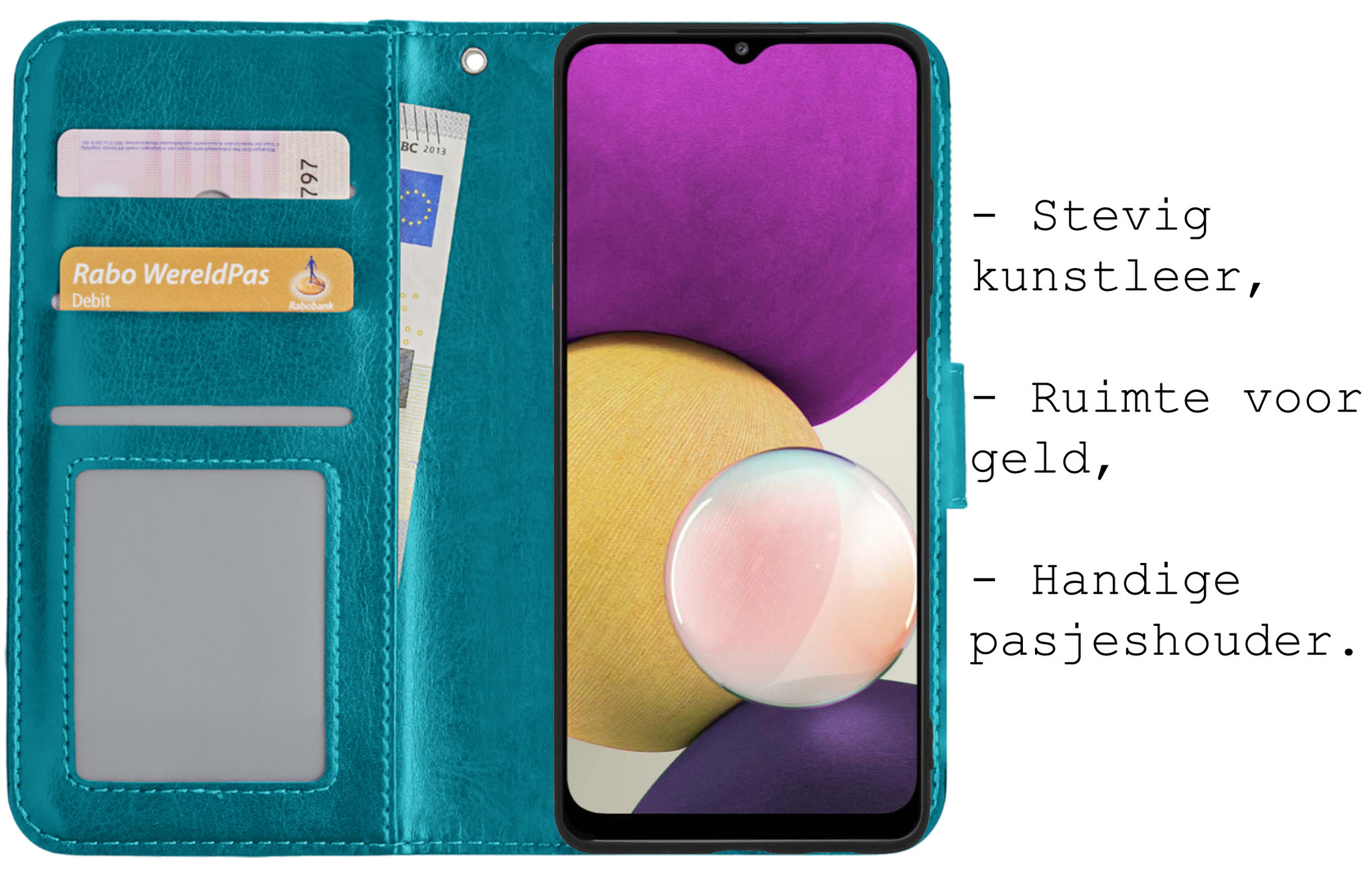 BASEY. Hoes Geschikt voor Samsung M22 Hoesje Bookcase Hoes Flip Case Book Cover - Hoesje Geschikt voor Samsung Galaxy M22 Hoes Book Case Hoesje - Turquoise
