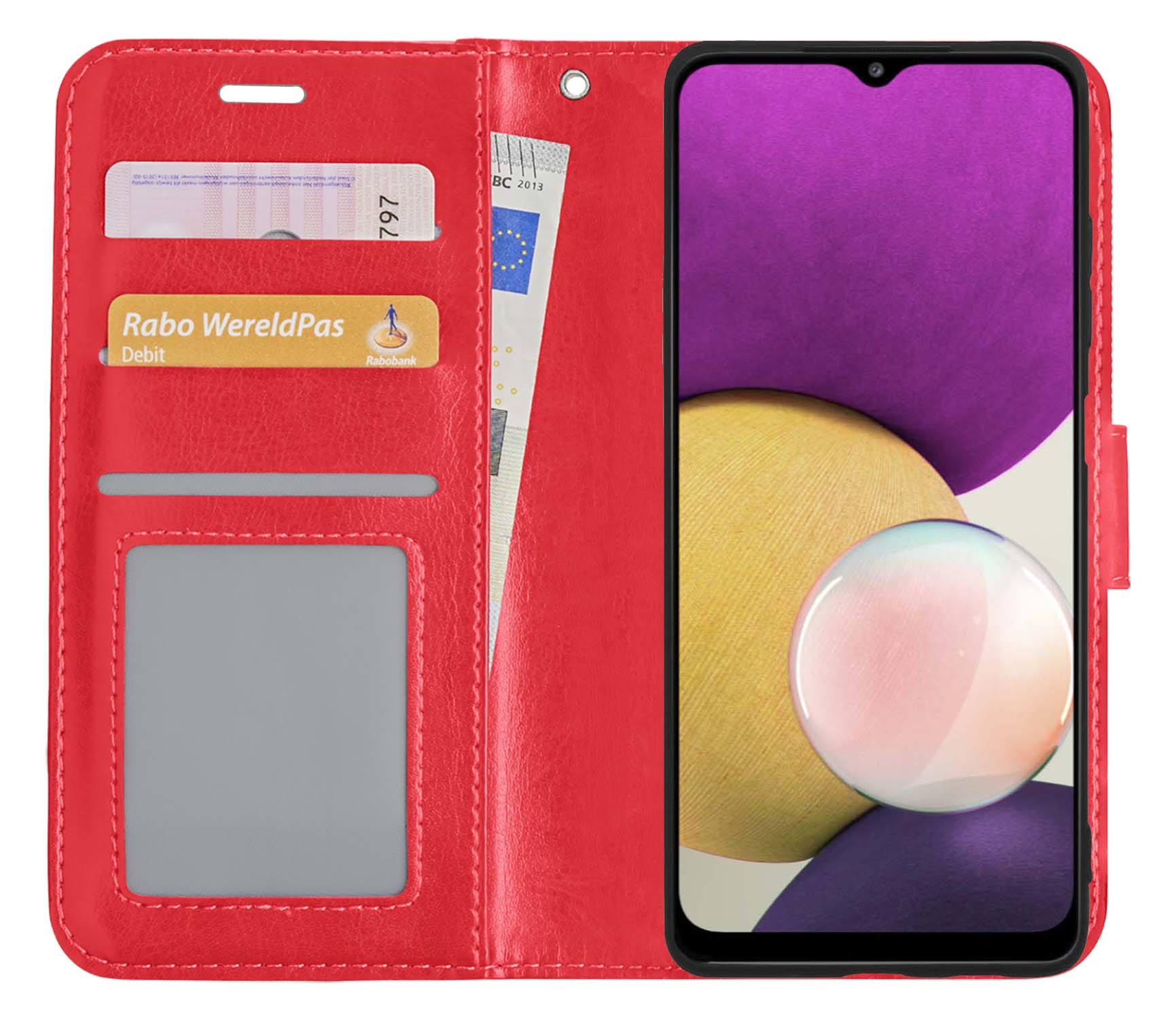 BASEY. Hoes Geschikt voor Samsung M22 Hoesje Bookcase Hoes Flip Case Book Cover - Hoesje Geschikt voor Samsung Galaxy M22 Hoes Book Case Hoesje - Rood