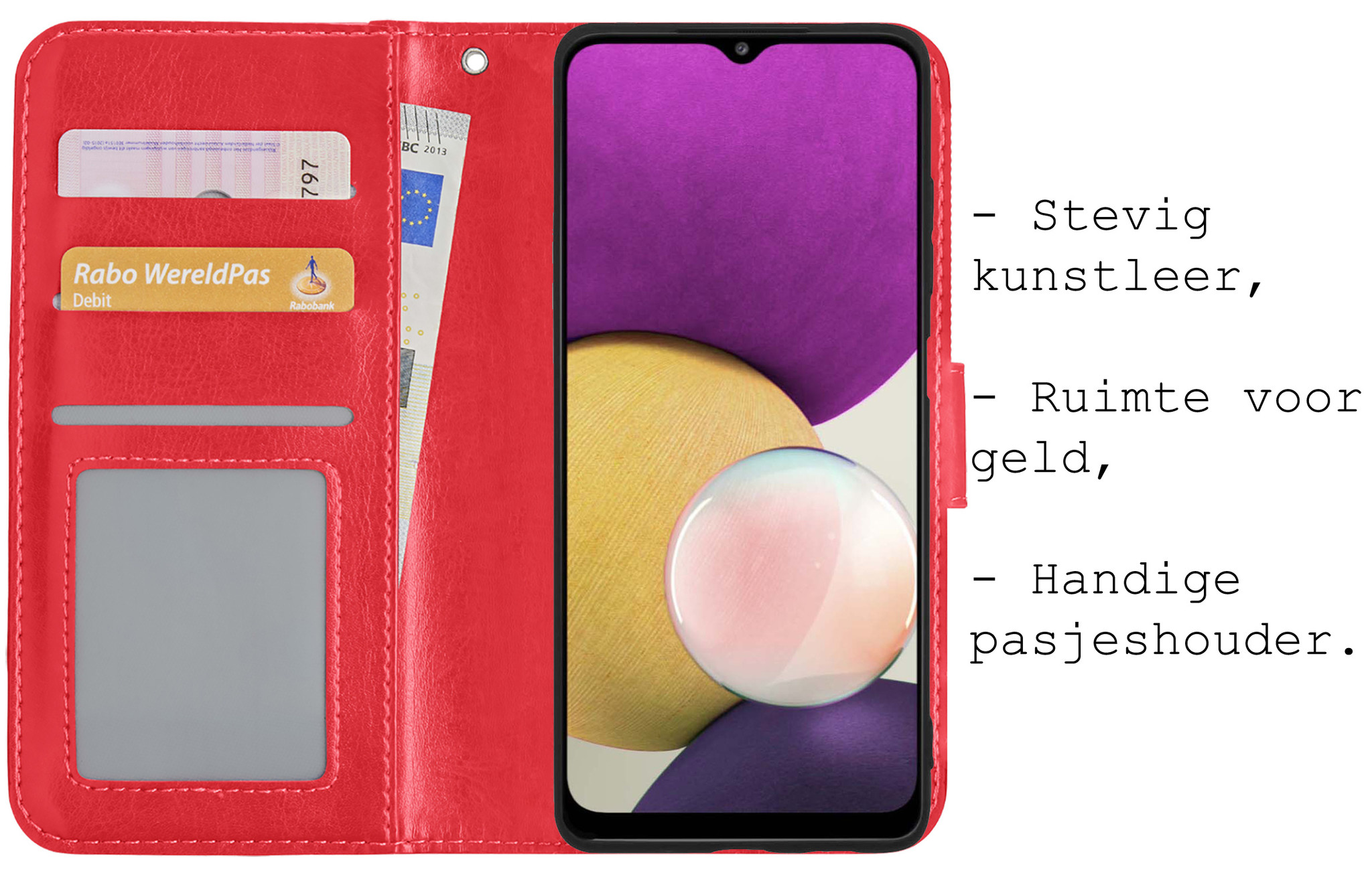 BASEY. Hoes Geschikt voor Samsung M22 Hoesje Bookcase Hoes Flip Case Book Cover - Hoesje Geschikt voor Samsung Galaxy M22 Hoes Book Case Hoesje - Rood